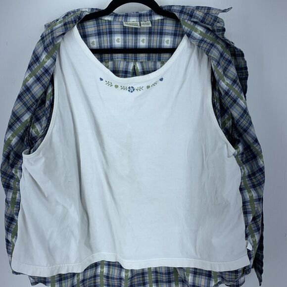 Classic Elements Womens 24W Button Up Shirt Hearts Plaid Cottagecore Blue Cotton - Picture 4 of 6